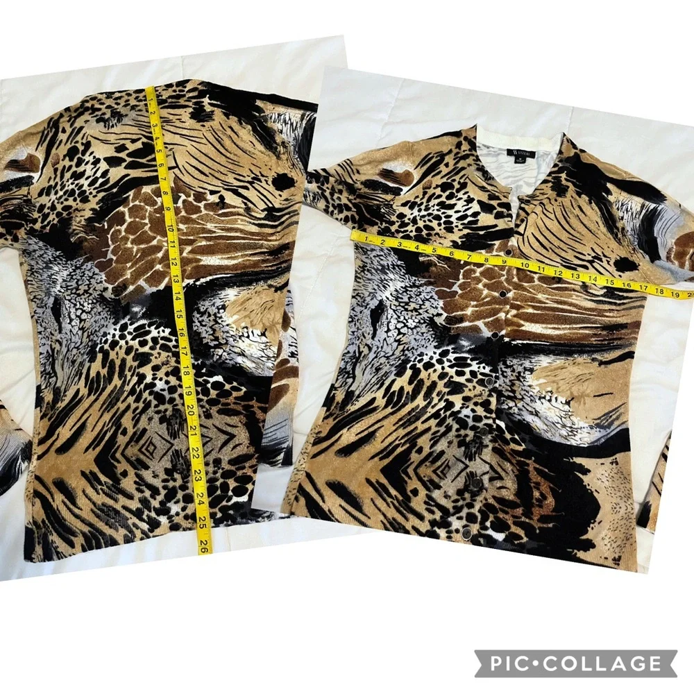 ii Sisters Abstract Mixed Animal Print Button Front Cardigan Sweater size m